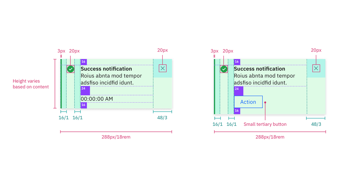 Structure and spacing for a toast notification